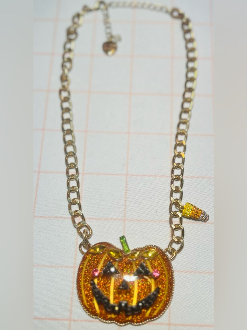 Betsey Johnson “Just Treats” Necklace in Gold-Tone with Pumpkin Pendant🎃